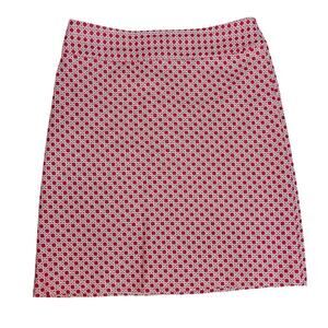 Women's Talbots Midi Pencil Skirt Red White Geometric Print 100% Cotton Size 12